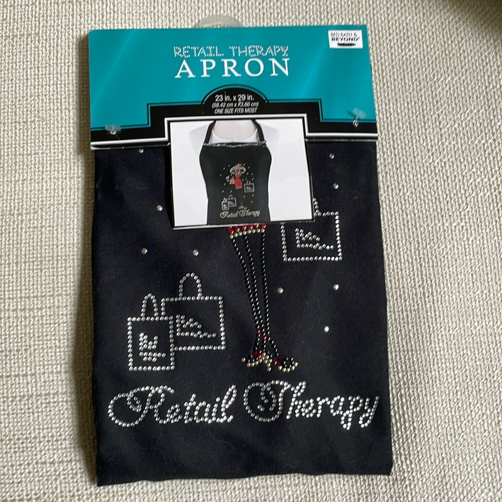 New “Retail Therapy” Apron Black with Rhinestones